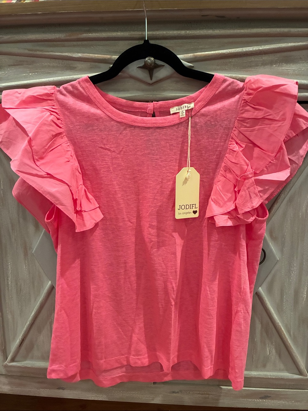 JODIFL coral Pink Flutter Sleeve Tee